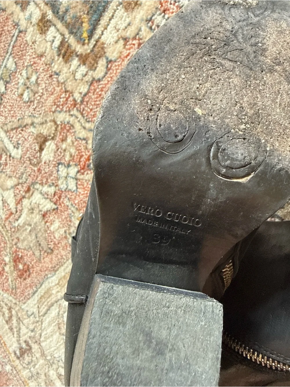 Vero Cuoio Black Leather Western Ankle Boots with Silver Toe Caps